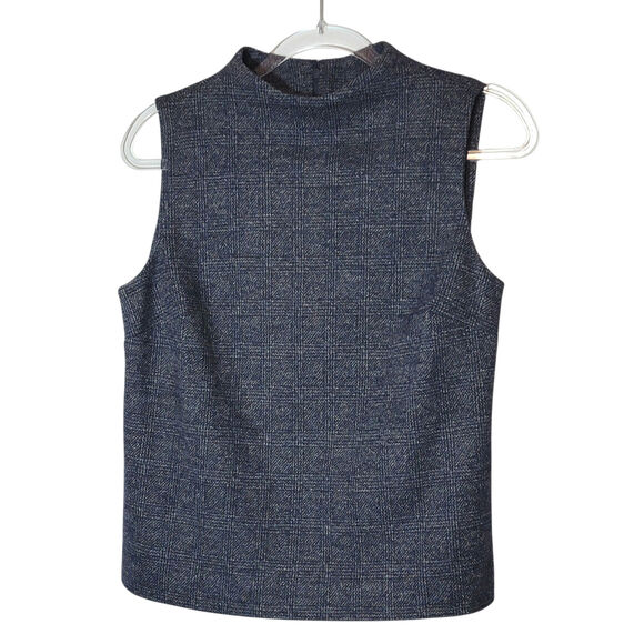 Brooks Brothers Plaid Wool Sweater Gray Sleeveless Mock Neck Office Work Wear M - Picture 1 of 12